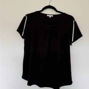 89th & Madison Black Short Sleeve Blouse with Rhinestone Shoulder Stripes